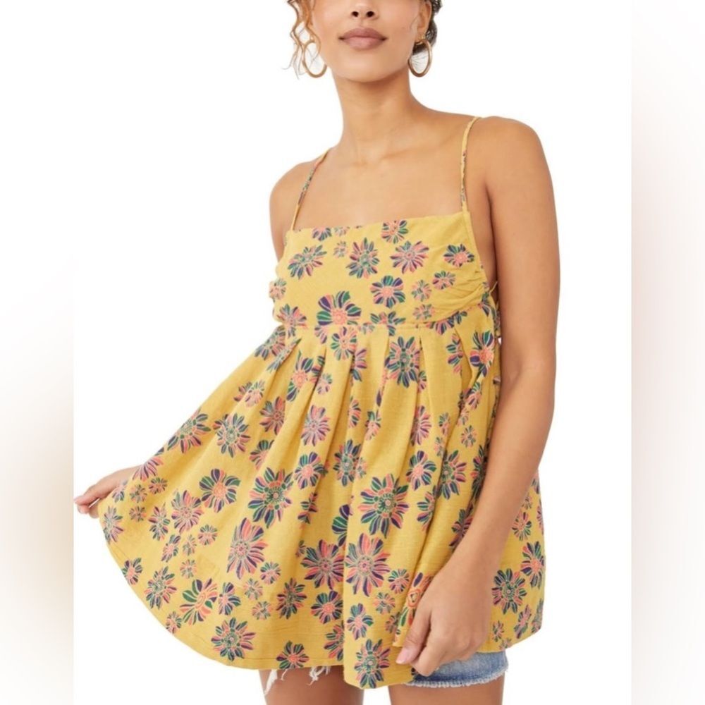 Free People Indigo Molly Boho Babydoll Tunic Tassel Straps 100% Cotton Medium